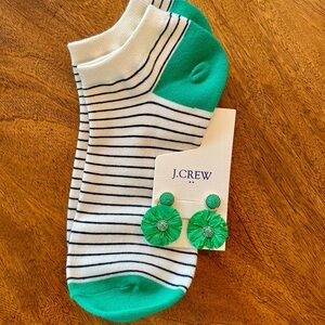 J.Crew Green and White Striped Socks with Green Earrings